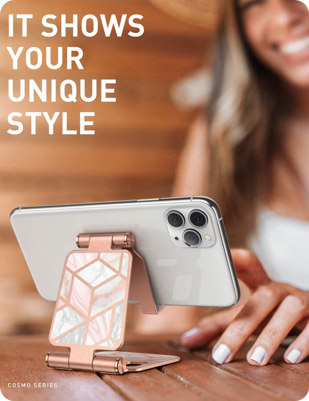 Cell Phone Stand for Desk, Phone Holder Fits All Phones, Marble | Sturdy Stand, Foldable, Stylish