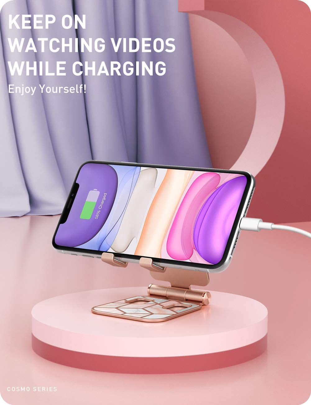 Cell Phone Stand for Desk, Phone Holder Fits All Phones, Marble | Sturdy Stand, Foldable, Stylish