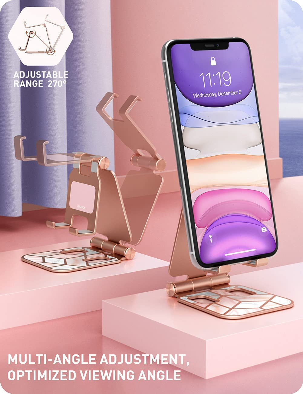 Cell Phone Stand for Desk, Phone Holder Fits All Phones, Marble | Sturdy Stand, Foldable, Stylish